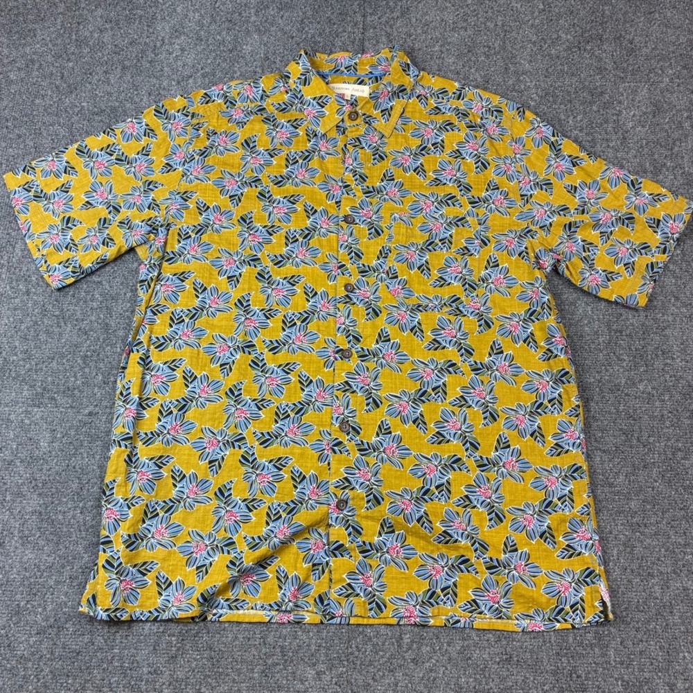 Territory Ahead Mens Large Yellow Hawaiin Short‎ Sleeve Button Up Shirt